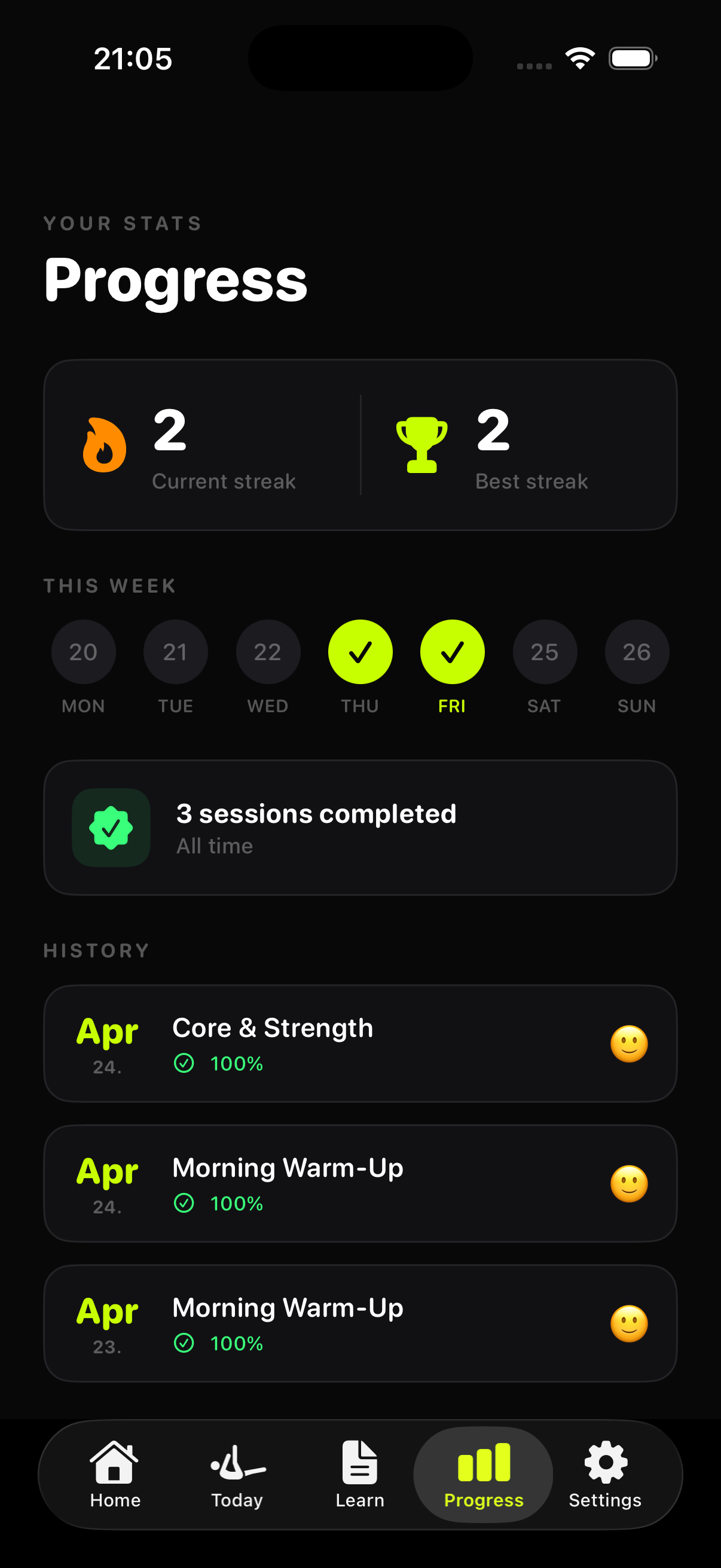 Progress screen